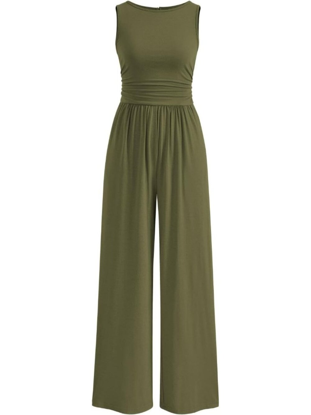 Women's Jumpsuits Army Green Crewneck Casual Sleeveless Outfit Wide Leg Rompers
